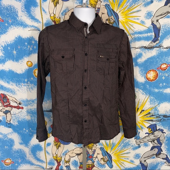 Black Men’s Striped Button Shirt small Buckle - Picture 3 of 10